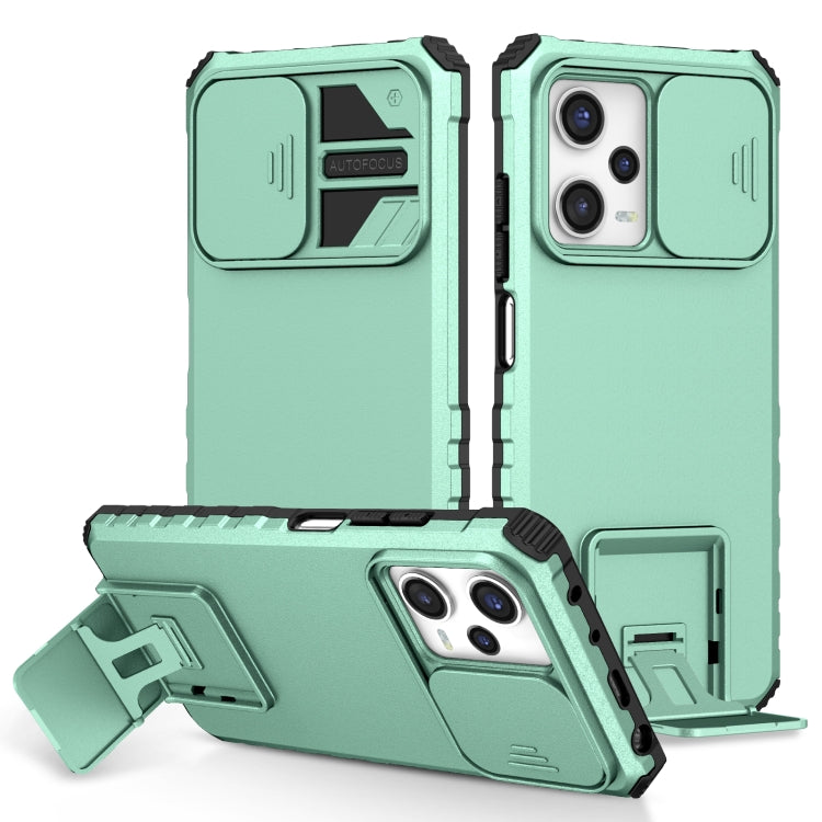 Light blue phone case with sliding camshield and stereoscopic holder, kickstand front cover