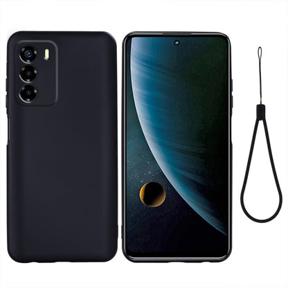 Black shockproof silicone phone case for ZTE Blade V40 Vita, full coverage, with lanyard