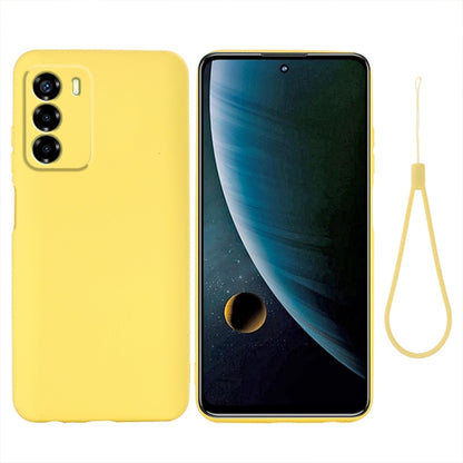 Yellow shockproof silicone phone case for ZTE Blade V40 Vita, full coverage, with lanyard