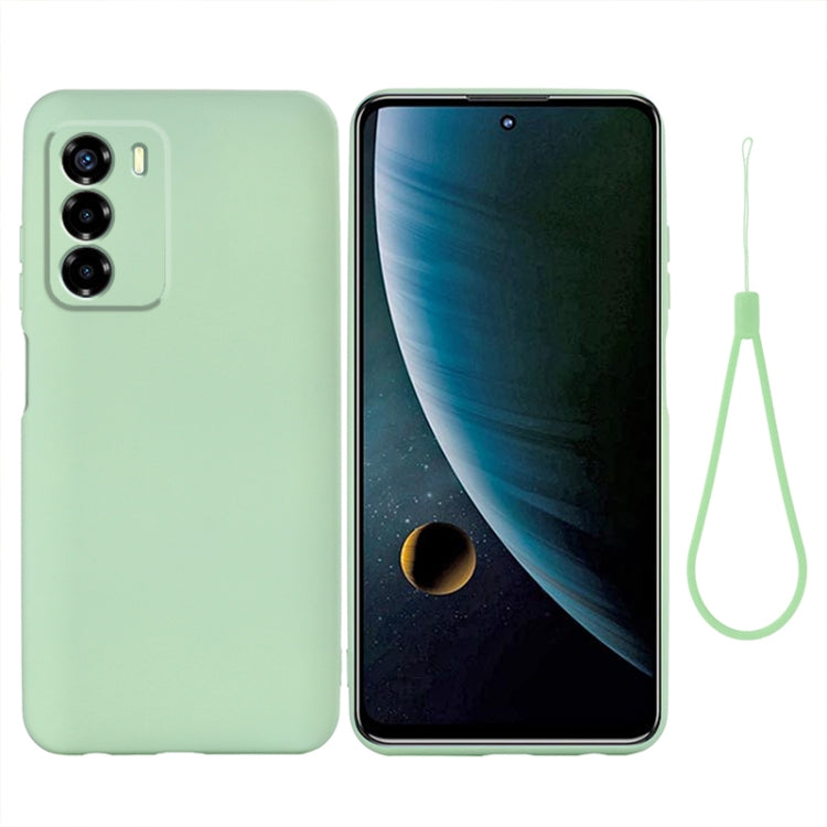 Green shockproof silicone phone case for ZTE Blade V40 Vita, full coverage, with lanyard