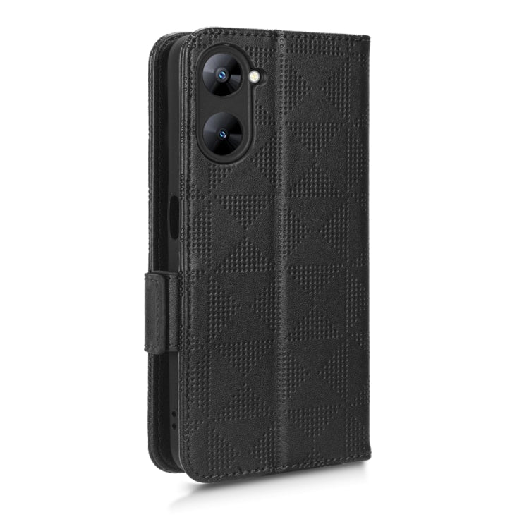 Black leather phone case with symmetric triangle texture and folio flip cover