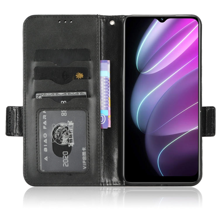 Black leather phone case with triangle texture, folio flip with card slots and phone cutouts