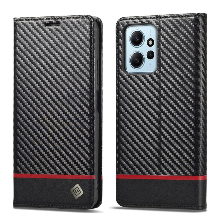 Black carbon fiber wallet phone case with red stripe and front cover