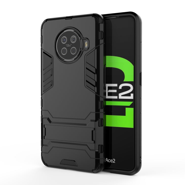 Black shockproof phone case with holder, rugged frame with raised camera area