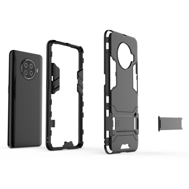 Rugged shockproof phone case parts: back shell, frame, and camera cutout piece