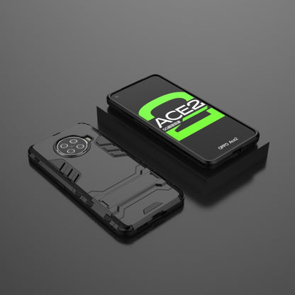 Black rugged shockproof protective phone case with holder, back and front with logo