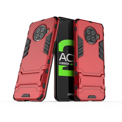 Red shockproof protective phone case with holder, rugged textured back and camera cover