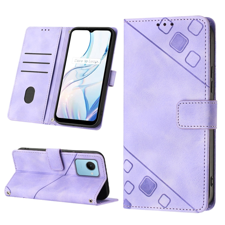 Light purple embossed leather wallet phone case with folio flap and cutouts