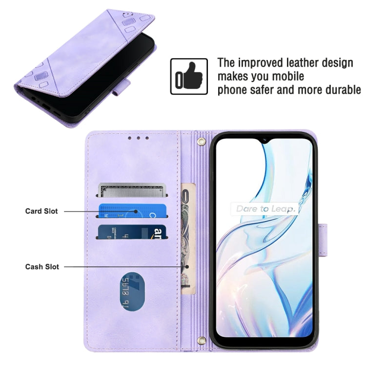 Light purple embossed leather wallet phone case with card slots and stand view