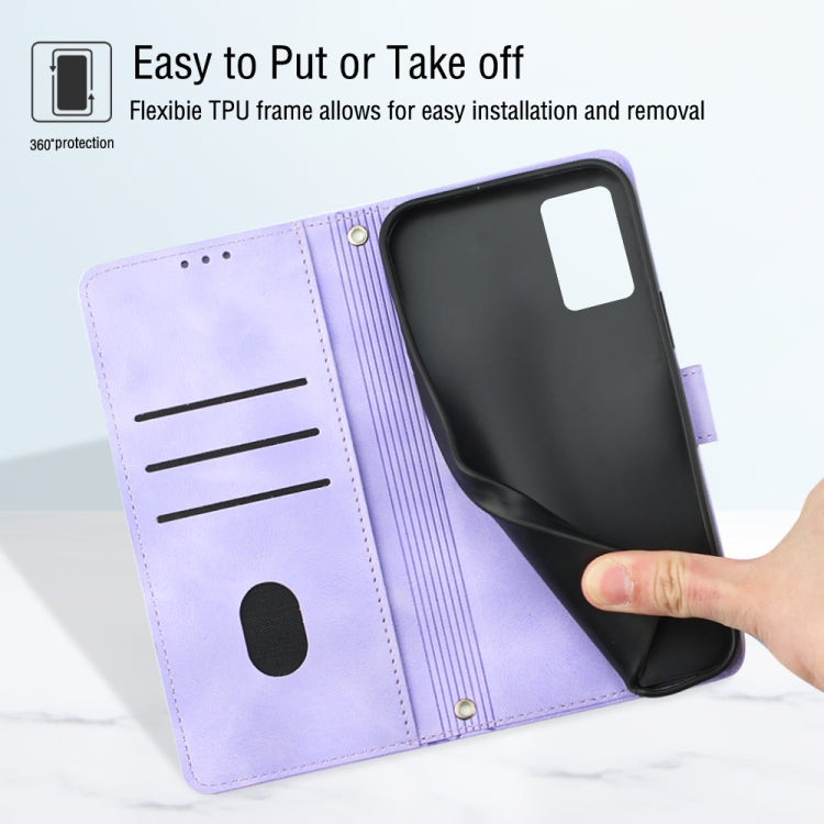 Light purple embossed leather folio phone case with card compartment and side access