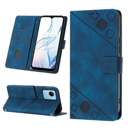 Blue embossed leather wallet phone case with folio flap and camera opening