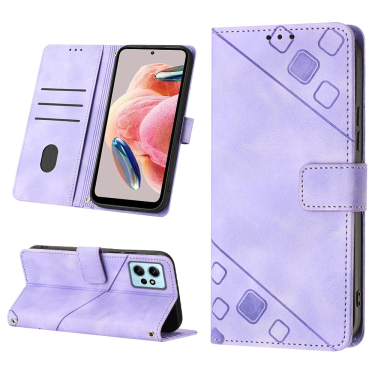 Light purple embossed leather wallet phone case with folio flap and camera opening