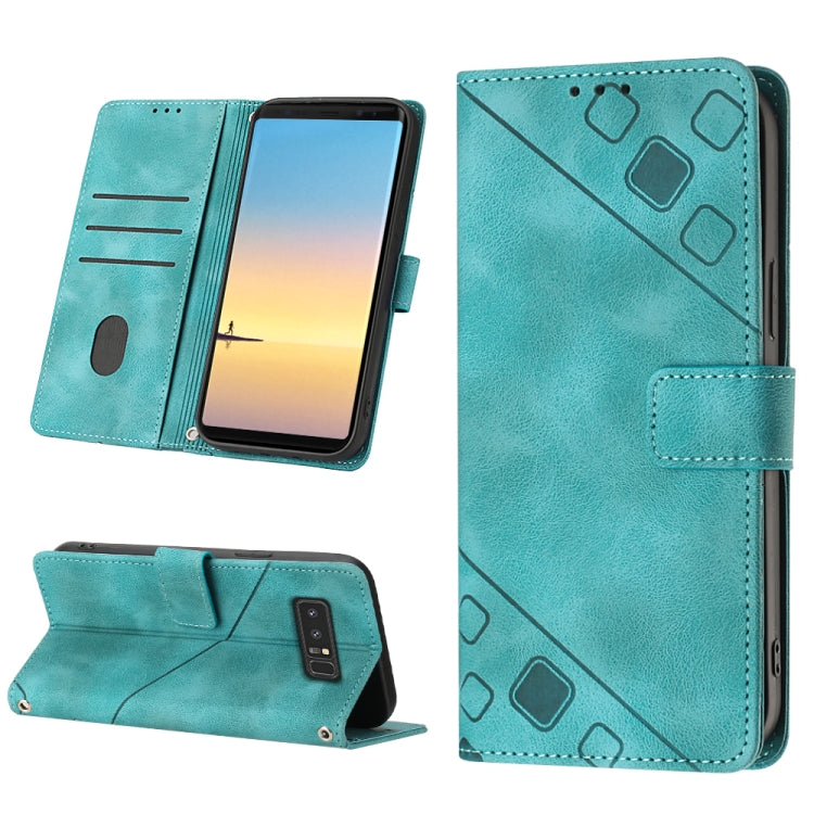 Teal embossed leather folio phone case with magnetic strap and kickstand