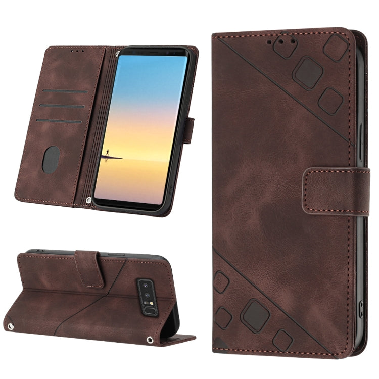 Brown embossed leather wallet phone case with card slots and fold-out stand