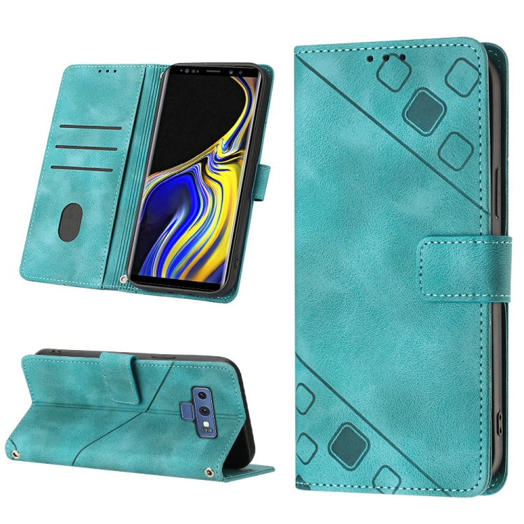 Teal embossed leather folio phone case with card slots and camera cutout