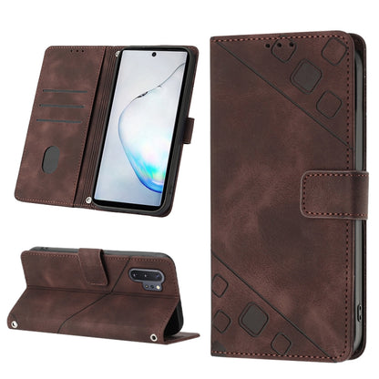 Brown embossed leather wallet phone case with card slots and flip cover with stand