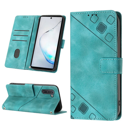 Teal embossed leather folio phone case with magnetic closure and stand