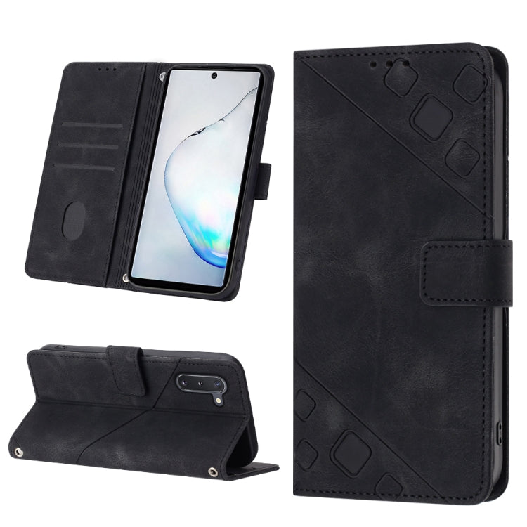 Embossed leather folio phone case with card slots and fold stand, black