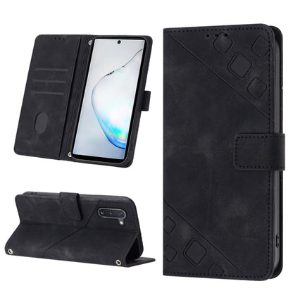 Embossed leather folio phone case with card slots and fold stand, black
