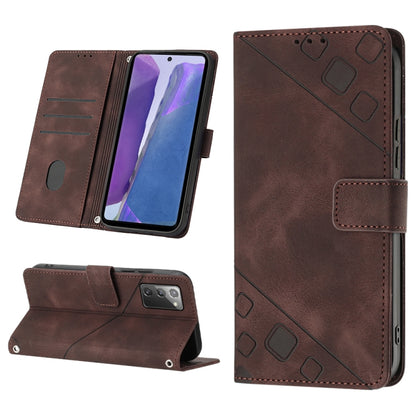 Brown embossed leather wallet phone case with card slots and flip cover