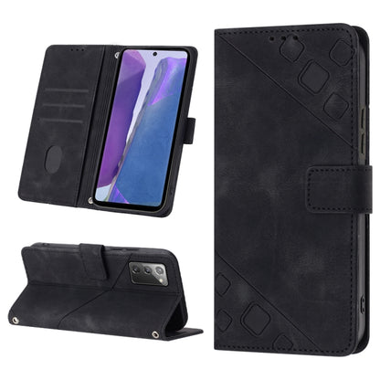 Embossed leather folio phone case with card slots and diagonal pattern, black