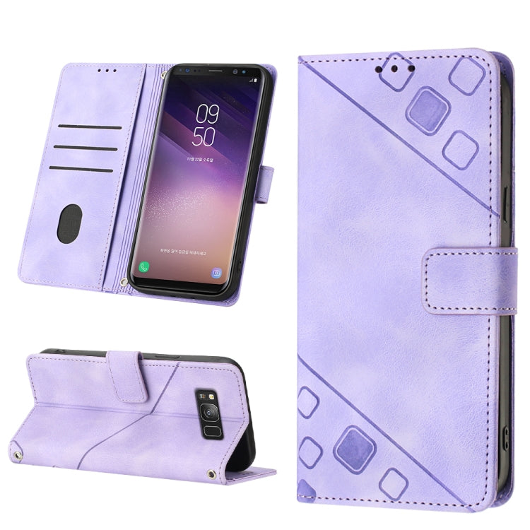 Light purple embossed leather folio phone case with card slots and kickstand