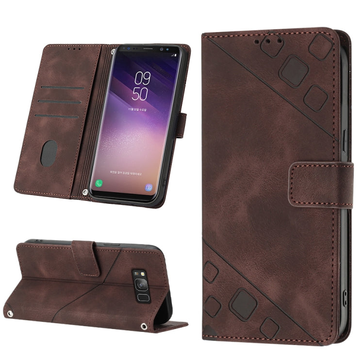 Brown embossed leather wallet phone case with card slots and flip cover