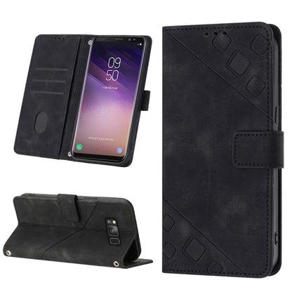 Embossed leather folio phone case with card slots and diagonal embossing, black