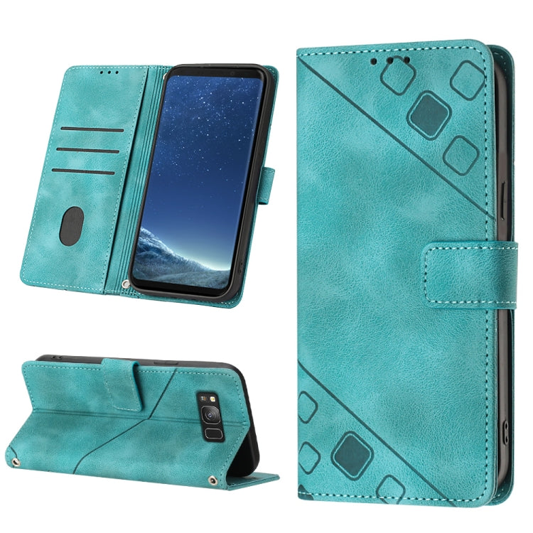 Turquoise embossed leather folio phone case with magnetic flap and kickstand