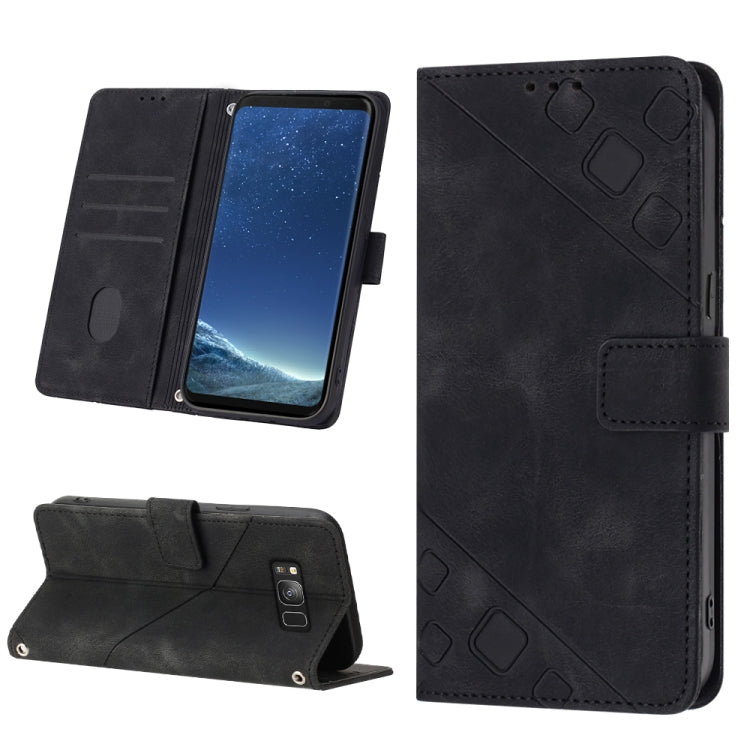 Embossed leather folio phone case with card slots and diagonal pattern, dark brown/black