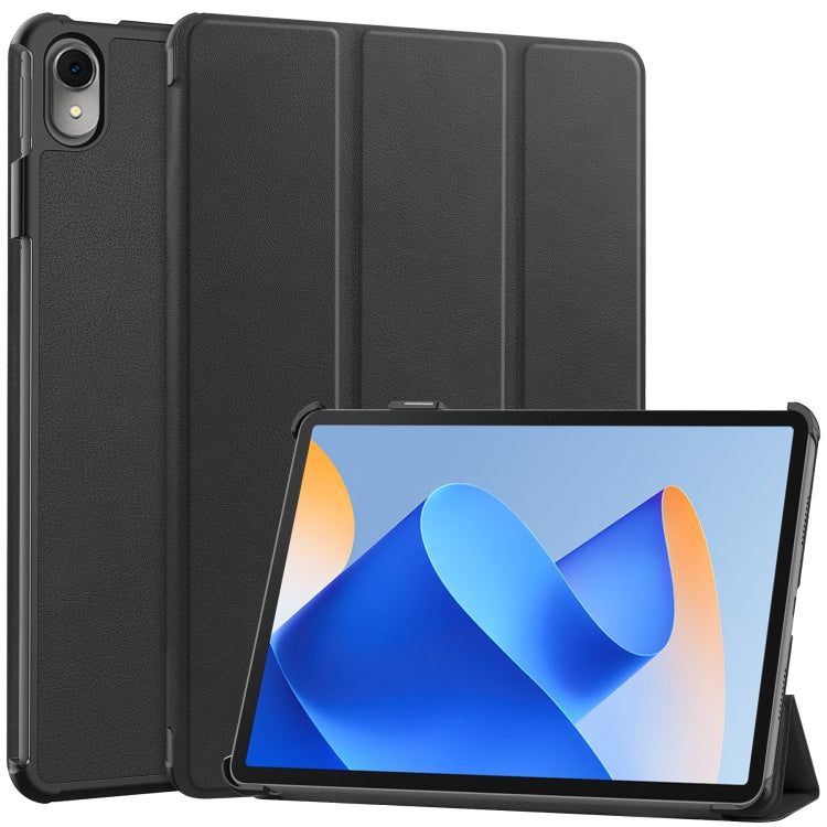 Black 3-fold leather tablet case with tri-fold cover and front stand