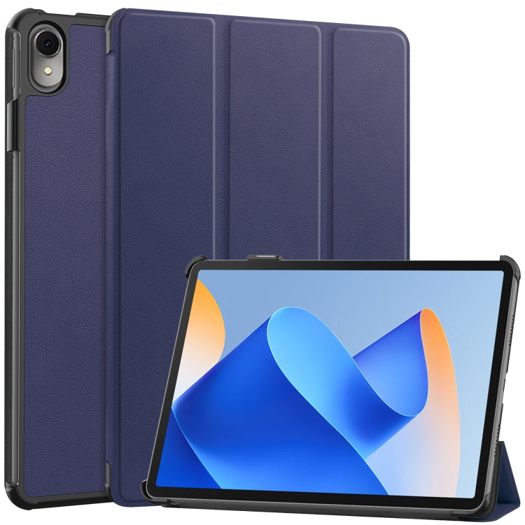 Dark blue 3-fold leather tablet case with tri-fold cover and front stand