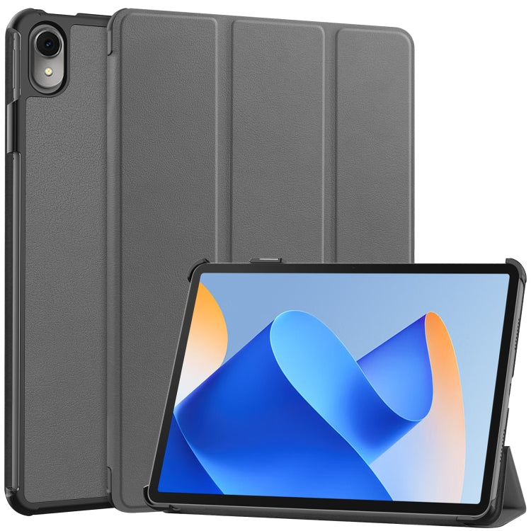 Gray 3-fold leather tablet case with tri-fold cover and front stand