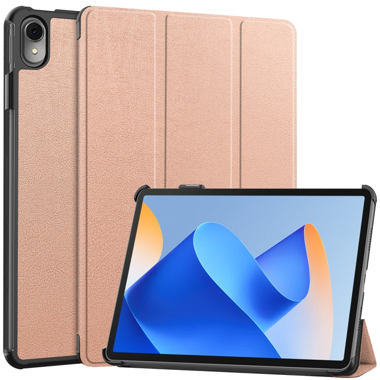 Rose gold 3-fold leather tablet case with tri-fold cover and front stand
