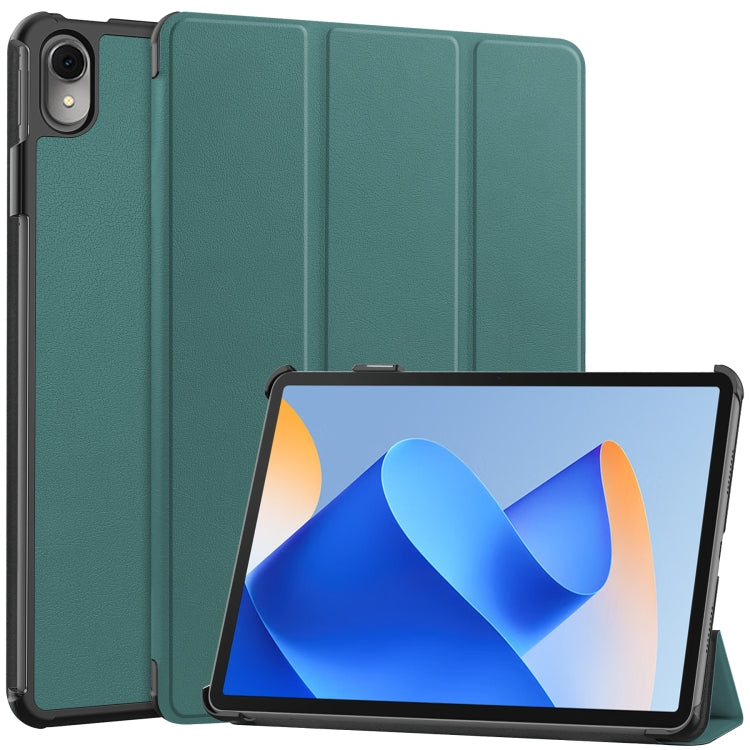 Three-fold leather tablet case with stand, teal-green