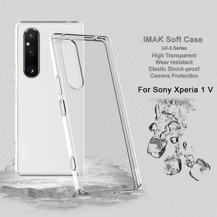 Clear TPU phone case showing camera cutout and protective side buttons for Xperia 1 V