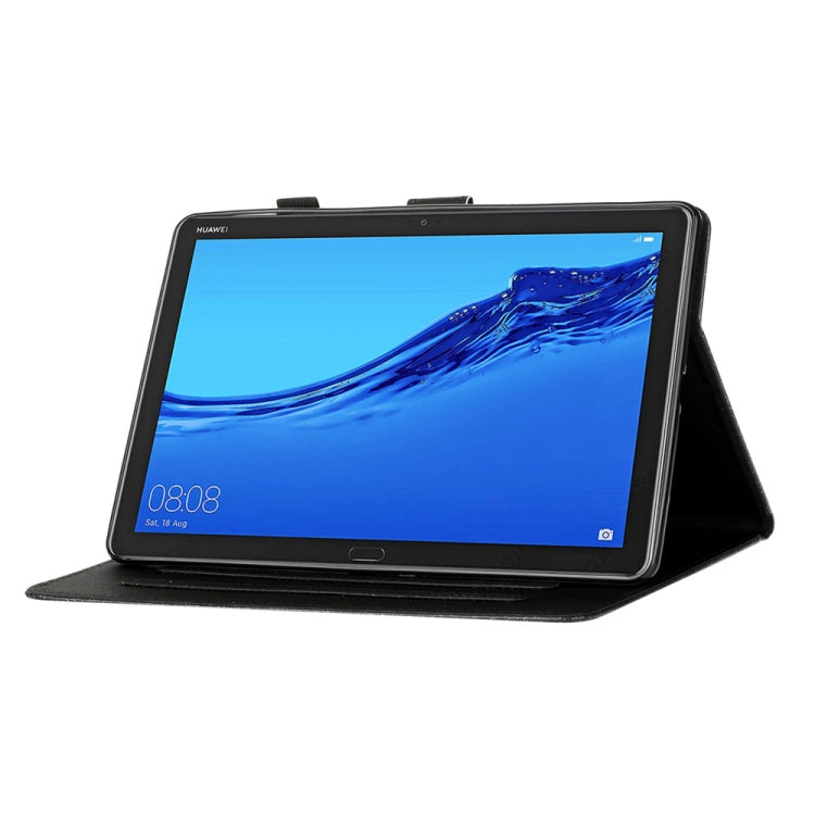 Black leather-texture flip tablet case with built-in stand and screen cover
