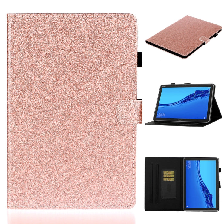 Rose gold glitter flip tablet case with card slot and folding stand