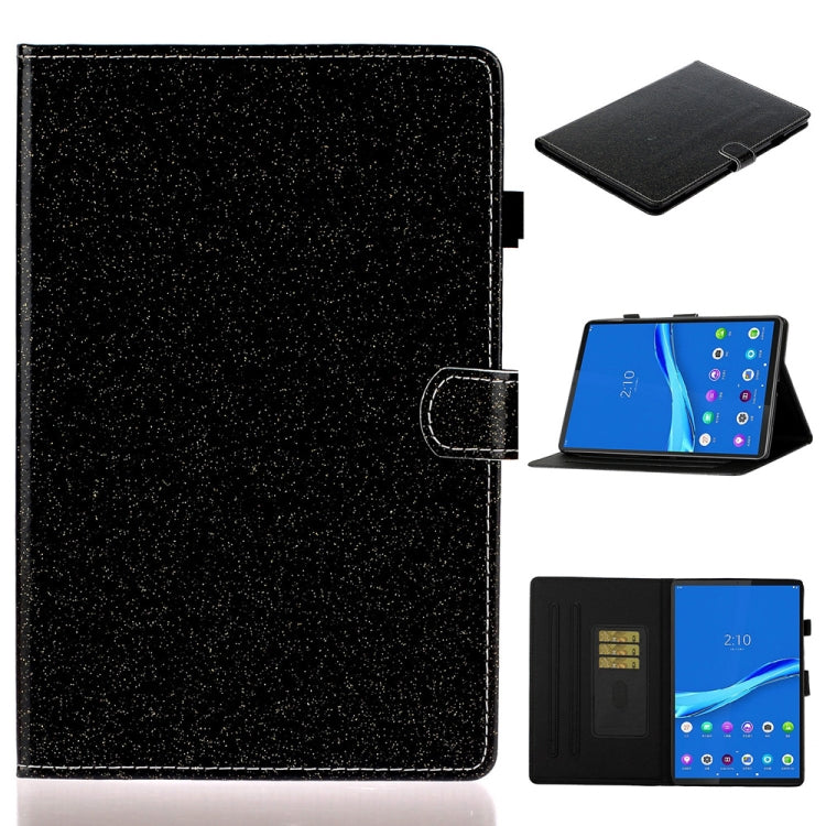 Black glitter flip tablet case with card holder and sleep/wake, front cover view