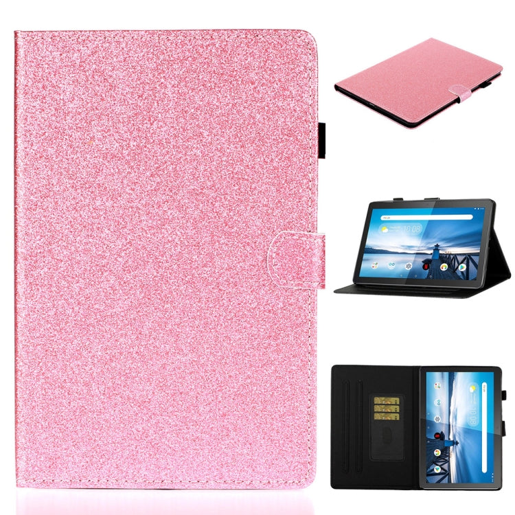 Pink glitter flip tablet case with card holder and sleep/wake, front cover view