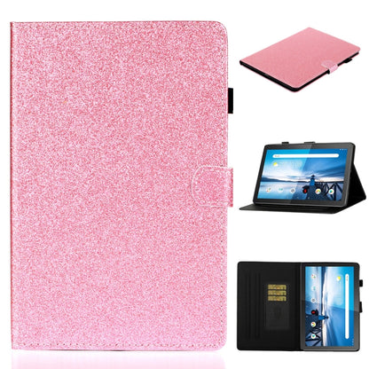 Pink glitter flip tablet case with card holder and sleep/wake, front cover view