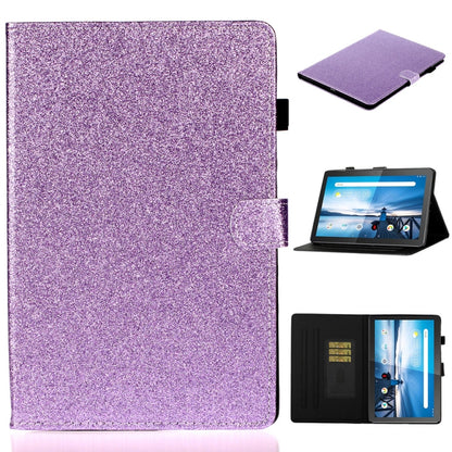 Purple glitter flip tablet case with card holder and sleep/wake, front cover view
