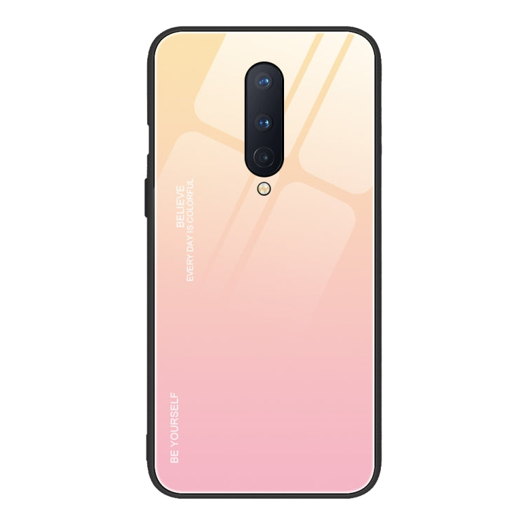 Gradient glass phone case with dual camera cutout, pink-to-yellow finish, dark edges