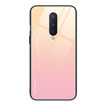 Gradient glass phone case with dual camera cutout, pink-to-yellow finish, dark edges