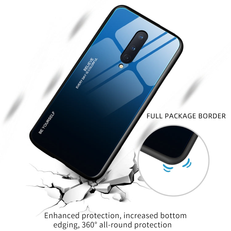 Gradient glass phone case with dual camera cutout, dark blue-to-black gradient, raised border