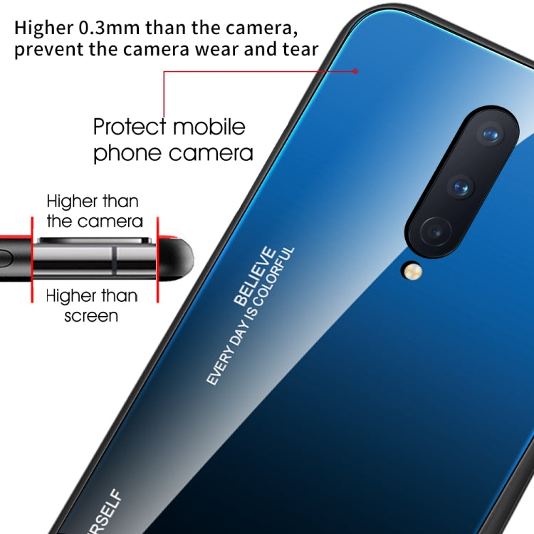 Gradient glass phone case with dual camera cutout, blue gradient with side protection edges