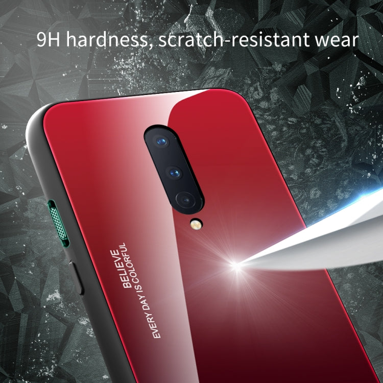 Gradient glass phone case with dual camera cutout, red gradient with dark side frame