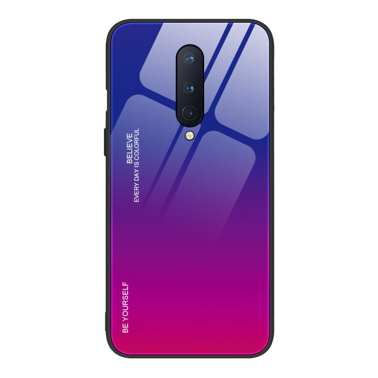 Gradient glass phone case, blue-to-purple back with dual camera cutouts and raised edges