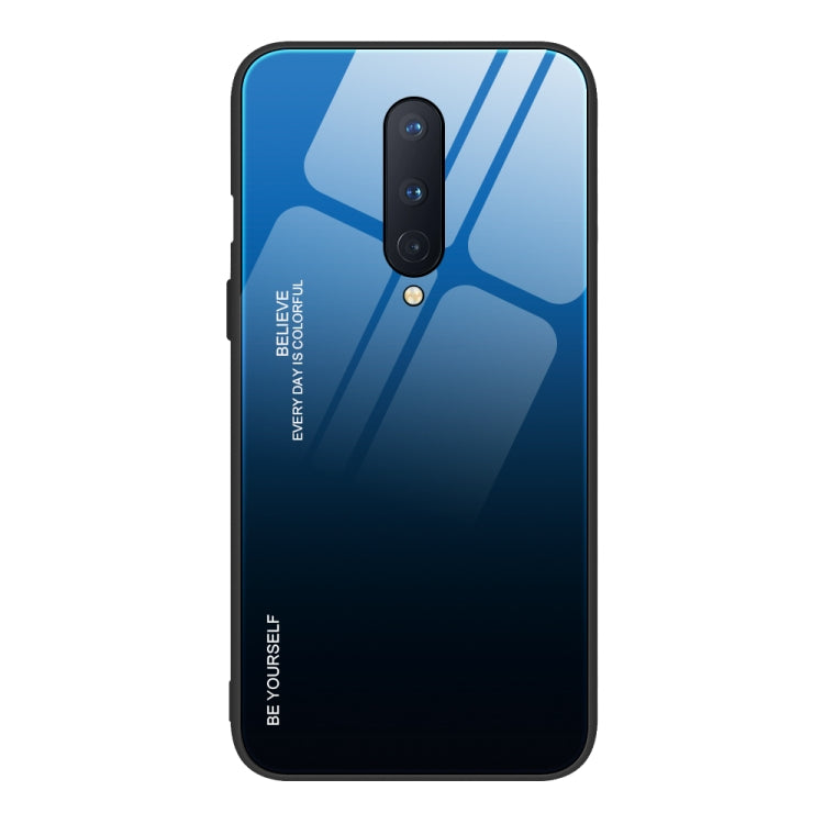 Gradient glass phone case, dark blue gradient back with dual camera cutouts and raised edges
