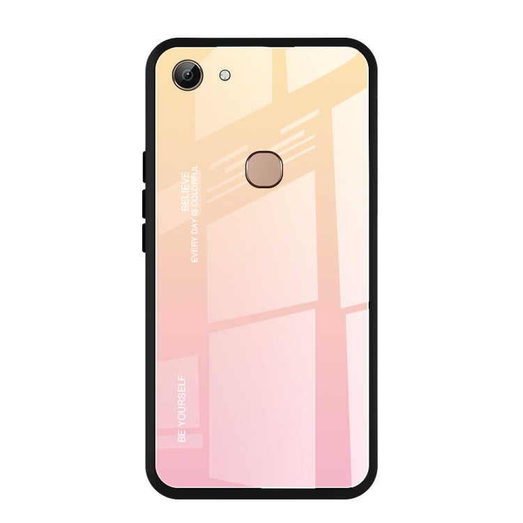 Gradient glass phone case, beige-to-pink back with single camera cutout and raised edges
